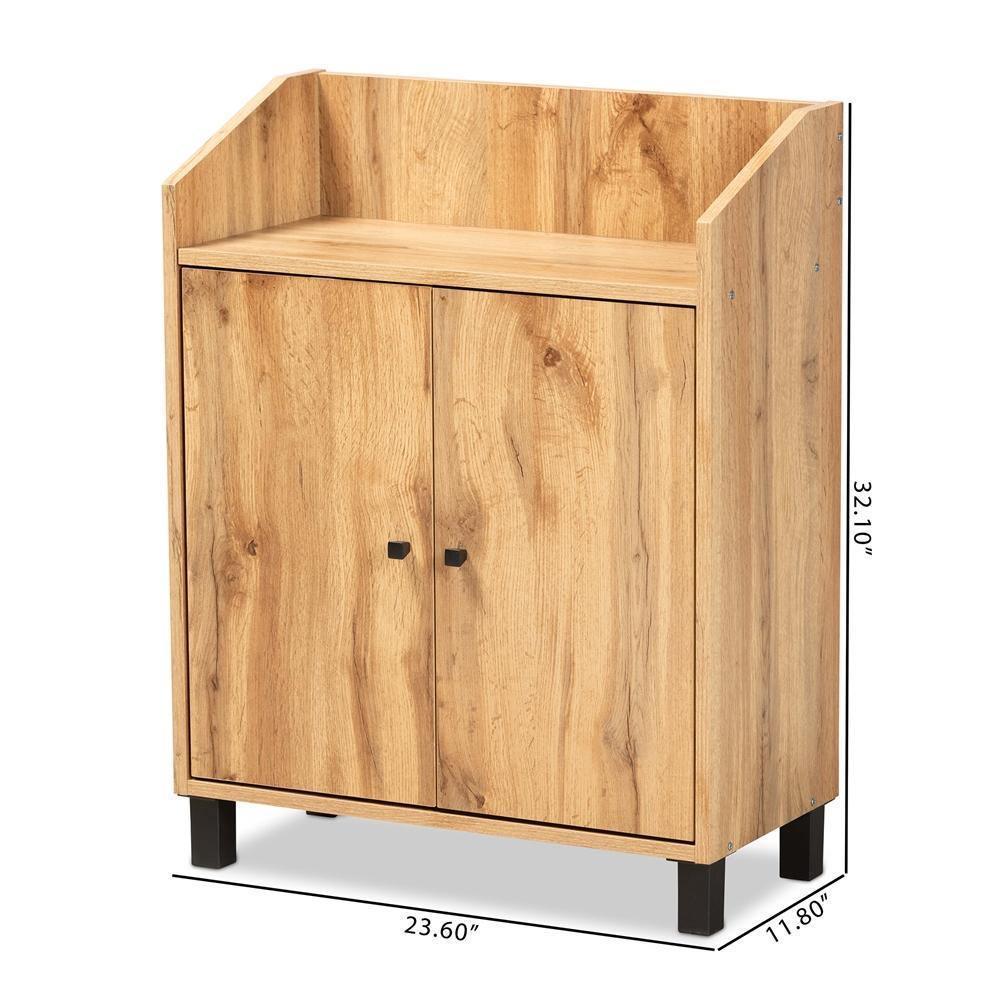 Rossin Modern and Contemporary Oak Brown Finished Wood 2-Door Entryway Shoe Storage Cabinet with Top Shelf FredCo
