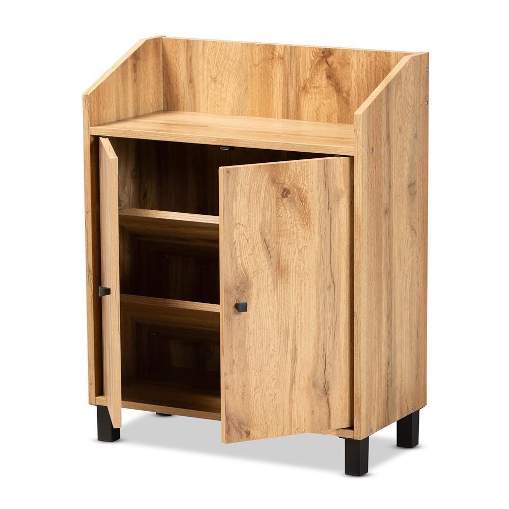 Rossin Modern and Contemporary Oak Brown Finished Wood 2-Door Entryway Shoe Storage Cabinet with Top Shelf FredCo