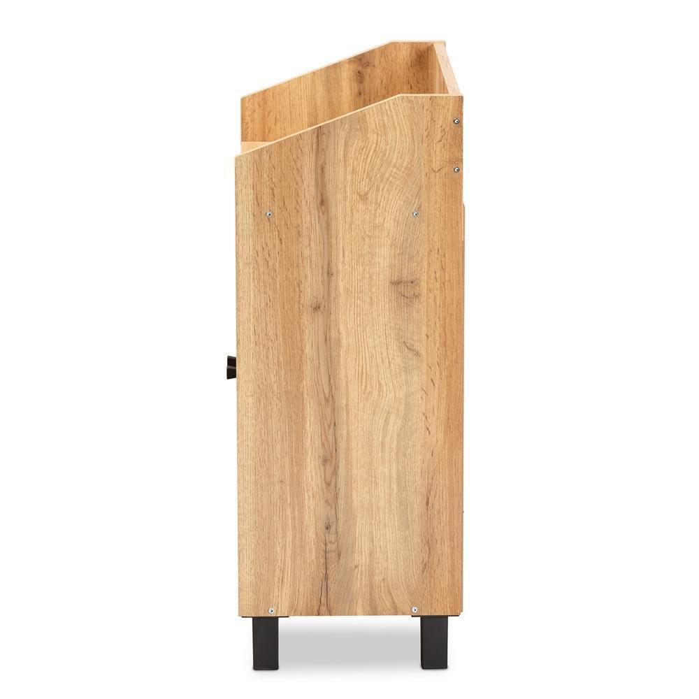 Rossin Modern and Contemporary Oak Brown Finished Wood 2-Door Entryway Shoe Storage Cabinet with Top Shelf FredCo