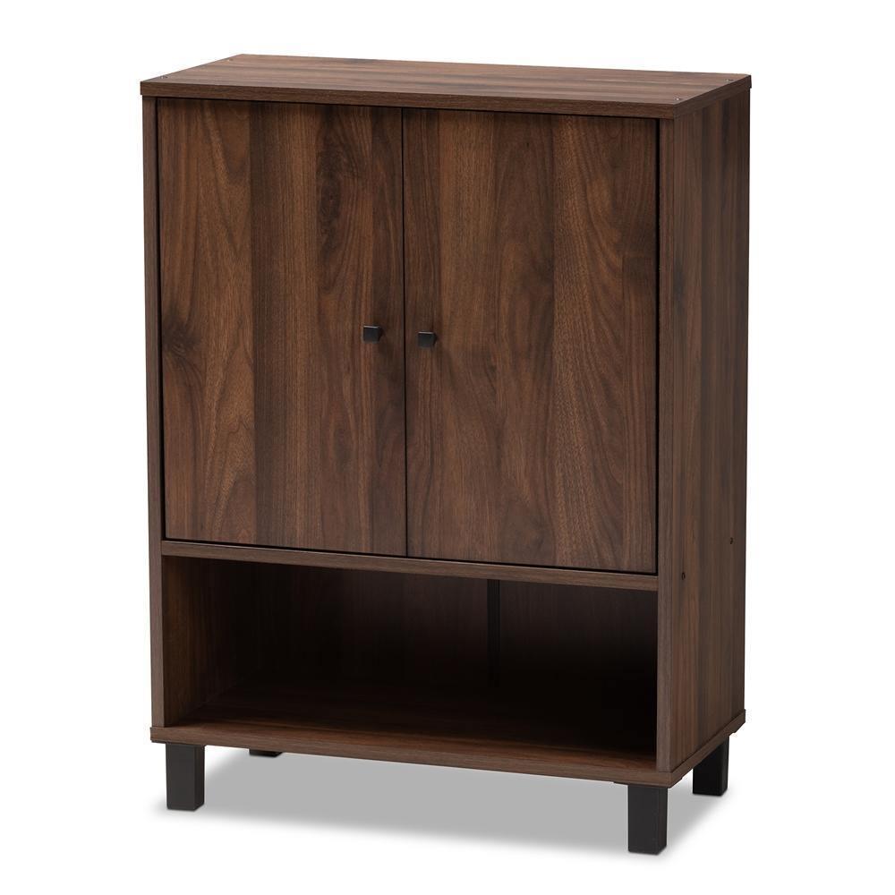 Rossin Modern and Contemporary Walnut Brown Finished 2-Door Wood Entryway Shoe Storage Cabinet FredCo