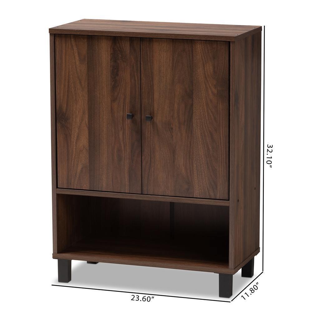 Rossin Modern and Contemporary Walnut Brown Finished 2-Door Wood Entryway Shoe Storage Cabinet FredCo