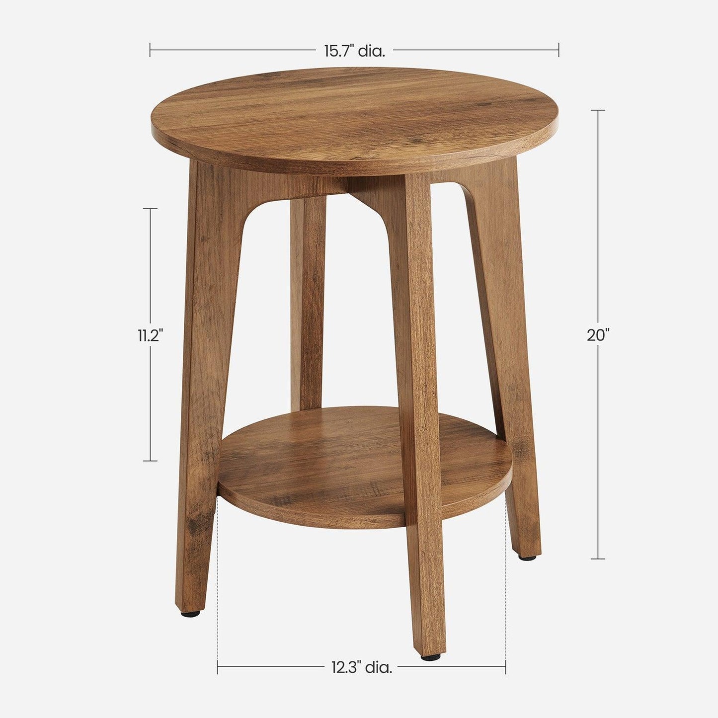 Round End Table with Shelf Farmhouse Walnut FredCo