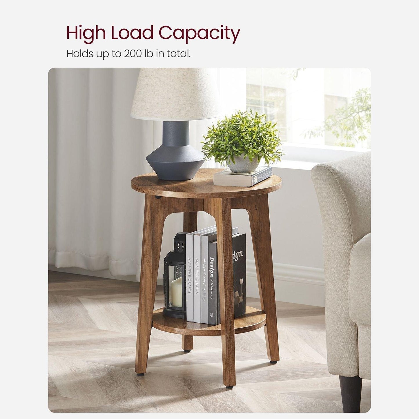 Round End Table with Shelf Farmhouse Walnut FredCo