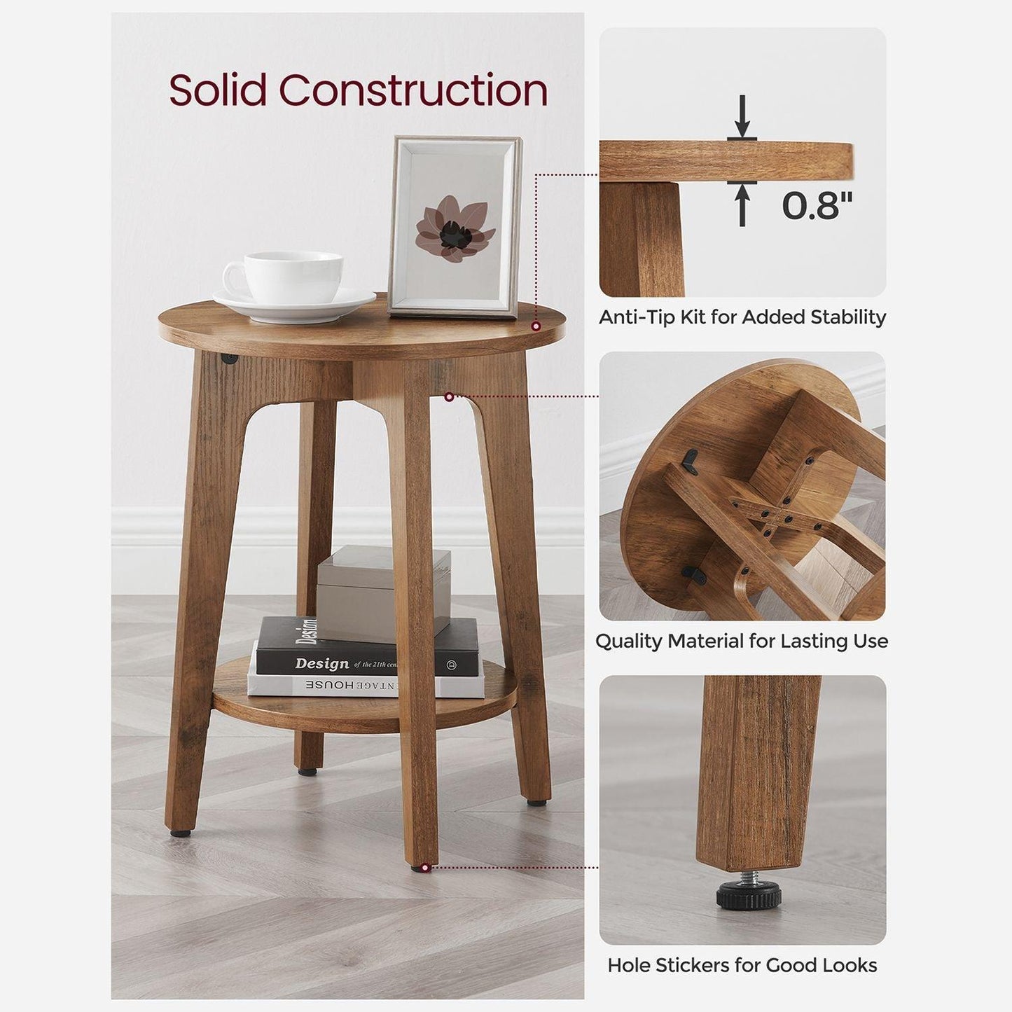 Round End Table with Shelf Farmhouse Walnut FredCo