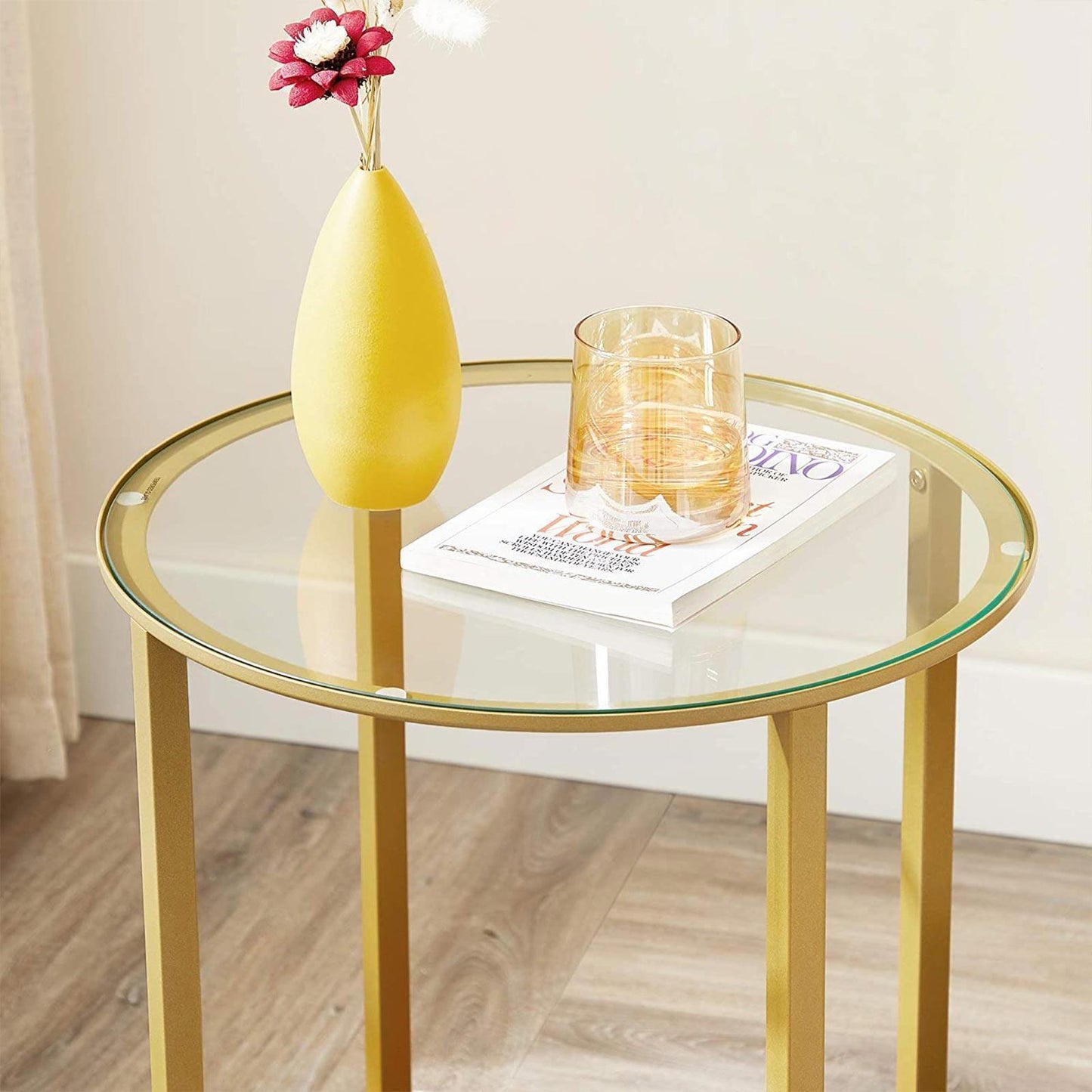 Round Side Table, Hazelnut Brown and Golden FredCo