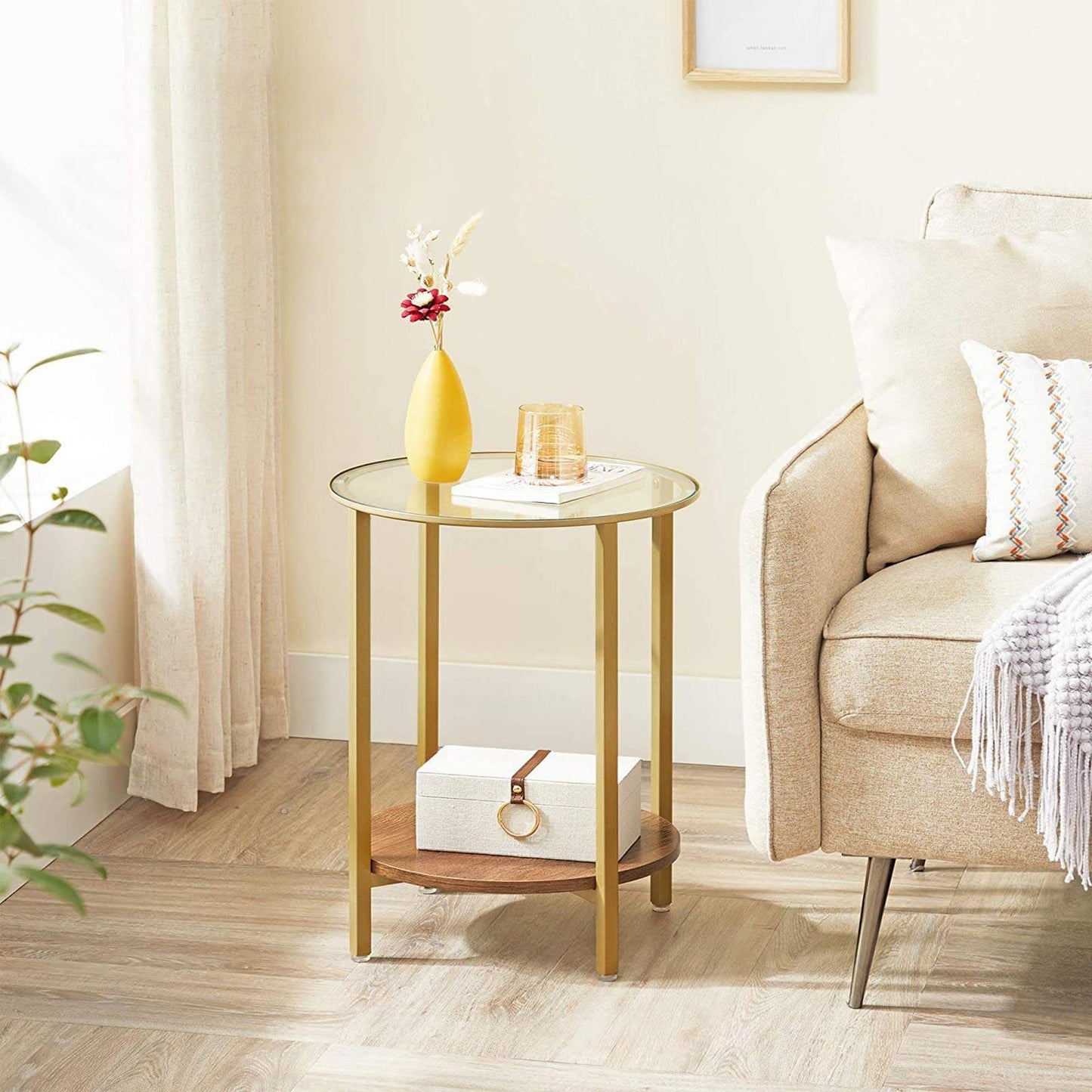 Round Side Table, Hazelnut Brown and Golden FredCo