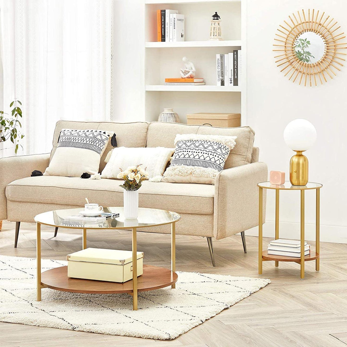 Round Side Table, Hazelnut Brown and Golden FredCo