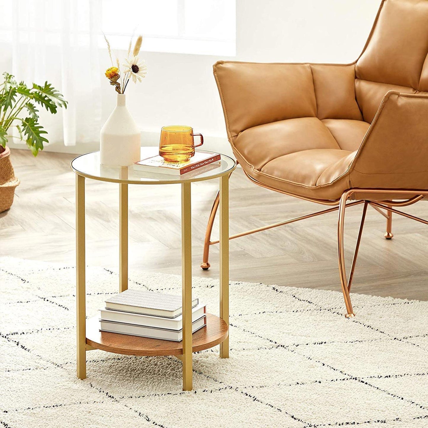 Round Side Table, Hazelnut Brown and Golden FredCo