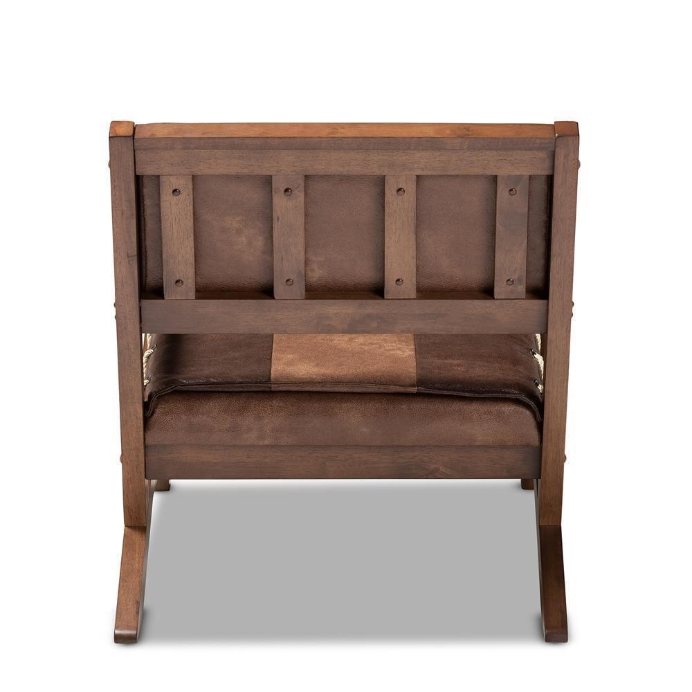 Rovelyn Rustic Brown Faux Leather Upholstered Walnut Finished Wood Lounge Chair FredCo