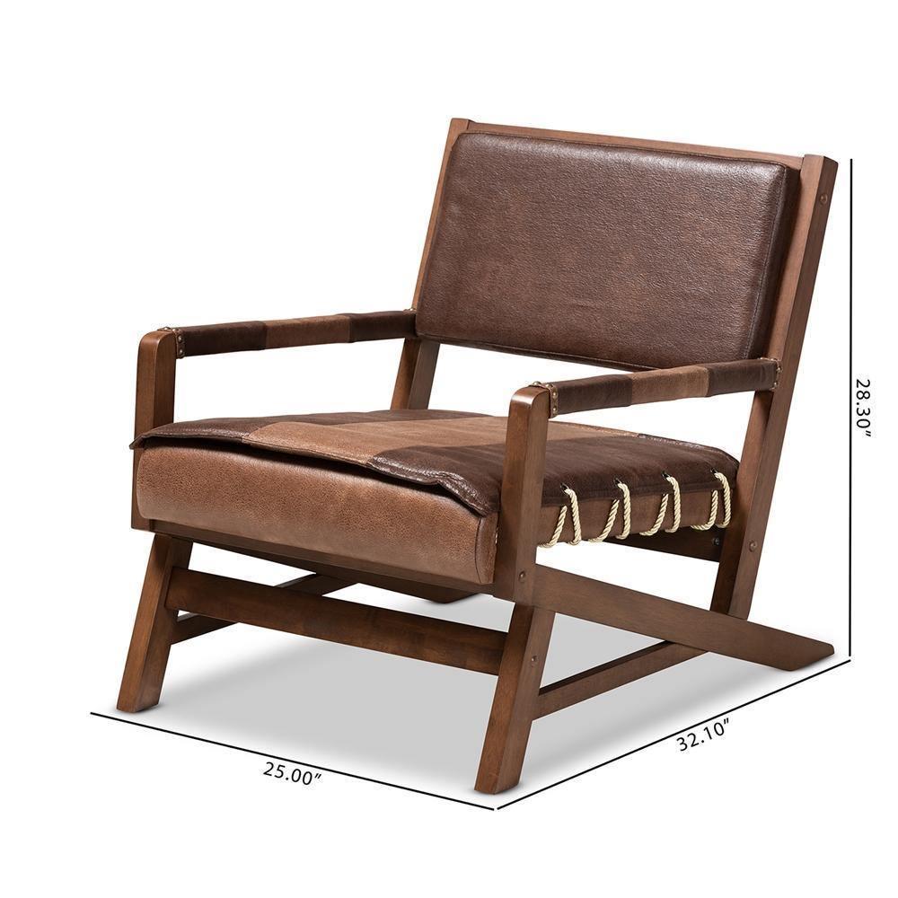 Rovelyn Rustic Brown Faux Leather Upholstered Walnut Finished Wood Lounge Chair FredCo