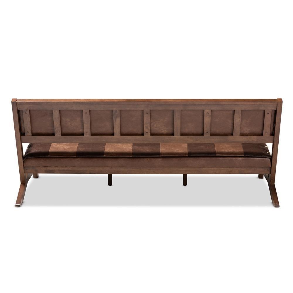 Rovelyn Rustic Brown Faux Leather Upholstered Walnut Finished Wood Sofa FredCo