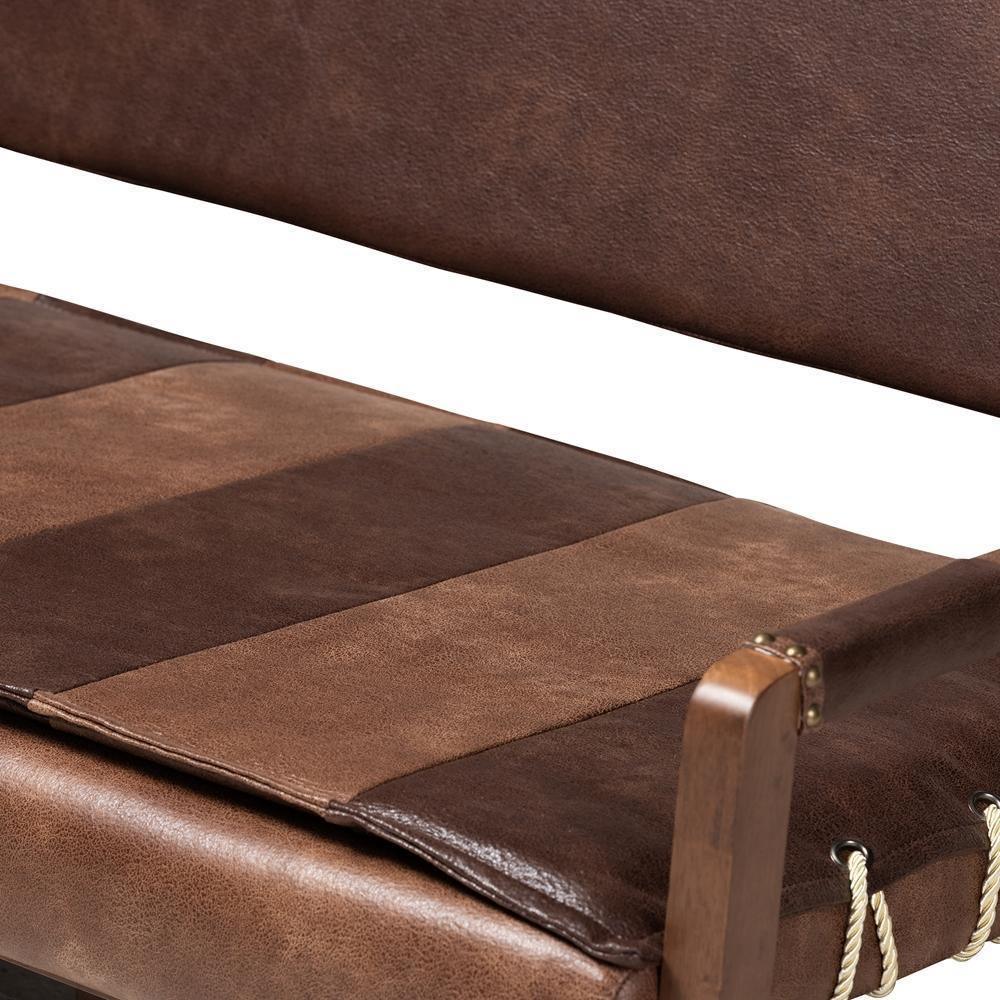 Rovelyn Rustic Brown Faux Leather Upholstered Walnut Finished Wood Sofa FredCo