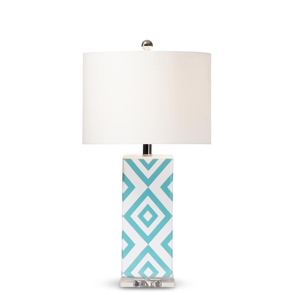 Rowen Modern and Contemporary Turquoise and White Diamond Patterned Ceramic Table Lamp FredCo