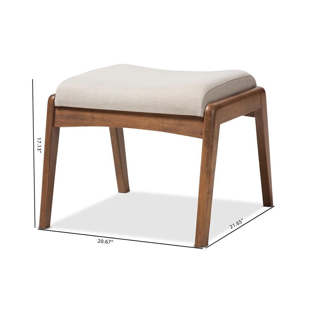 Roxy Mid-Century Modern Walnut Wood Finishing and Light Beige Fabric Upholstered Ottoman FredCo
