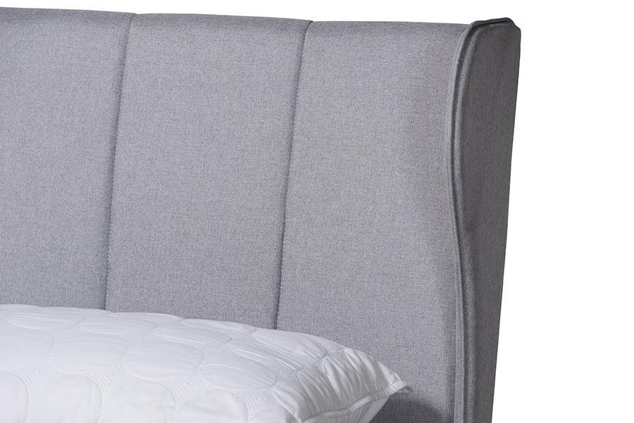 Royce Mid-Century Modern Transitional Light Grey Fabric and Ash Walnut Finished Wood Queen Size Bed FredCo