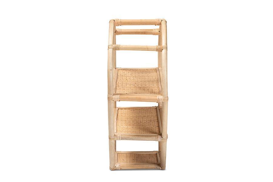 Ruana Modern Bohemian Natural Brown Finished Rattan 3-Tier Display Shelf FredCo