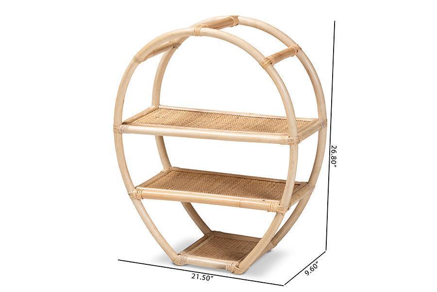 Ruana Modern Bohemian Natural Brown Finished Rattan 3-Tier Display Shelf FredCo