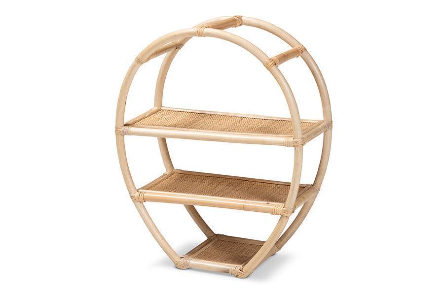 Ruana Modern Bohemian Natural Brown Finished Rattan 3-Tier Display Shelf FredCo