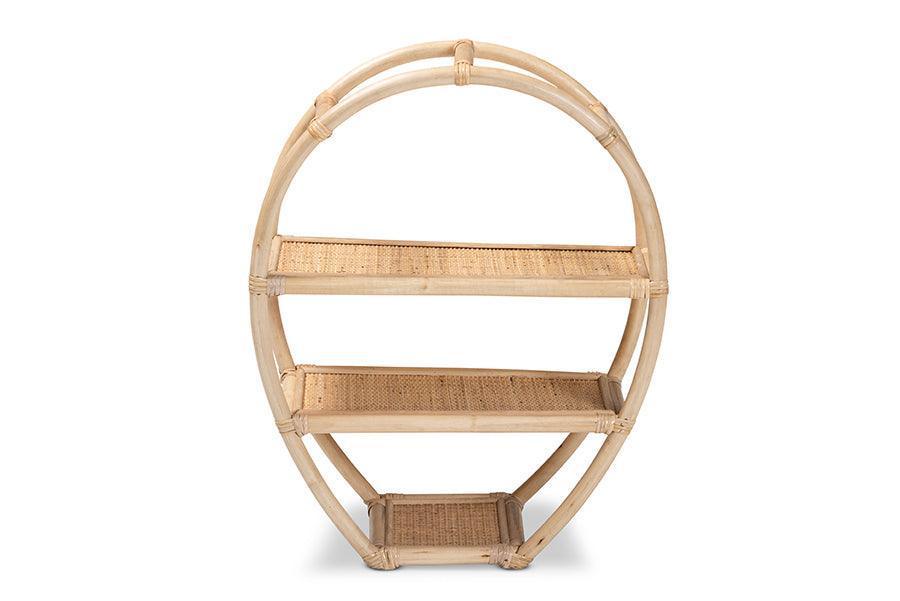 Ruana Modern Bohemian Natural Brown Finished Rattan 3-Tier Display Shelf FredCo