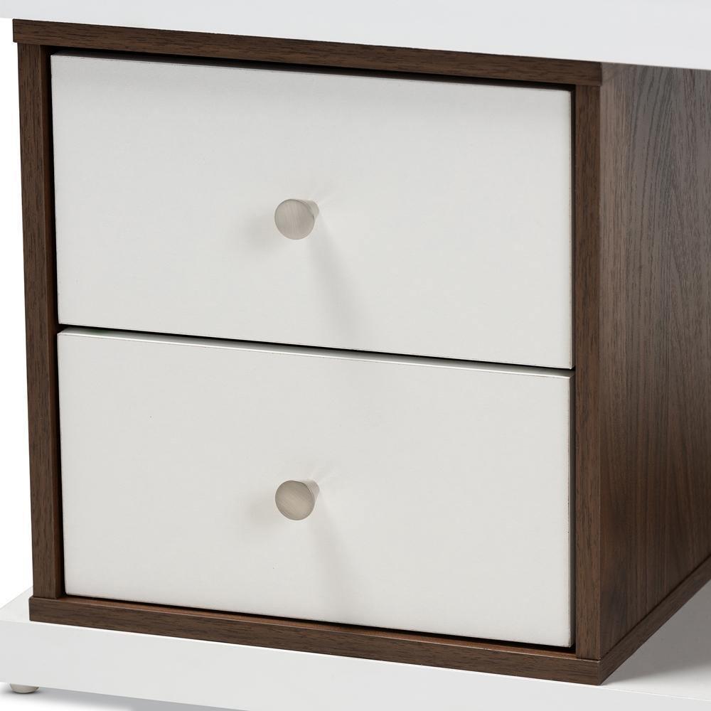 Rune Modern and Contemporary Two-Tone White and Walnut Brown Finished 2-Drawer Bookcase FredCo