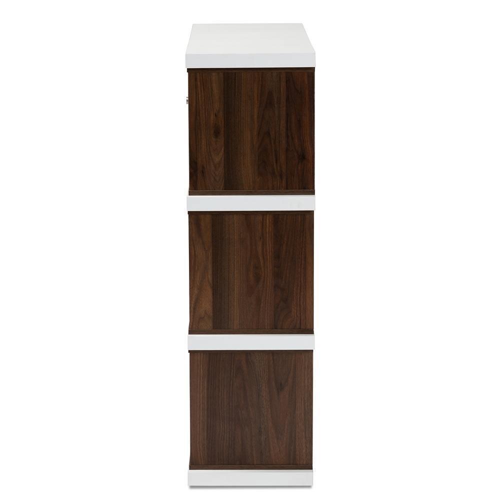 Rune Modern and Contemporary Two-Tone White and Walnut Brown Finished 2-Drawer Bookcase FredCo