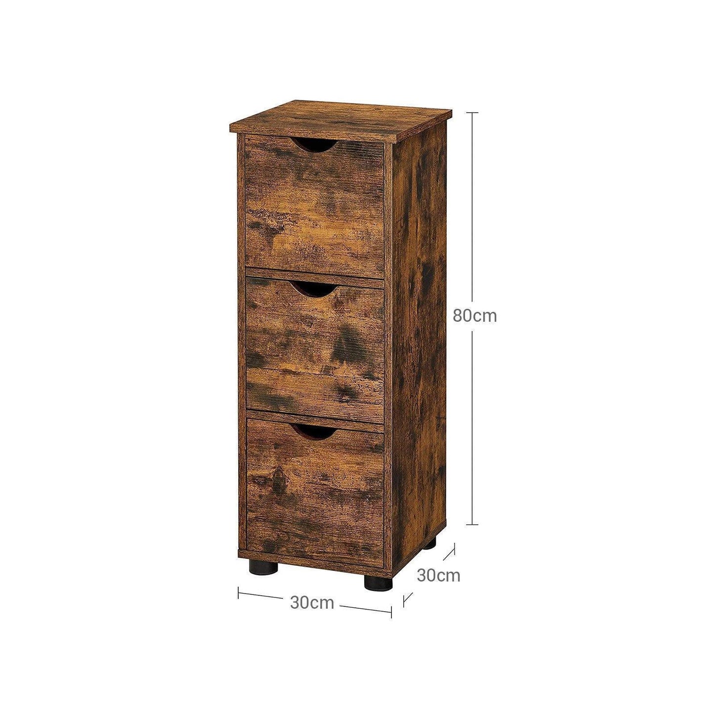 Rustic Brown 3 Drawers Storage Cabinet for Bathroom FredCo