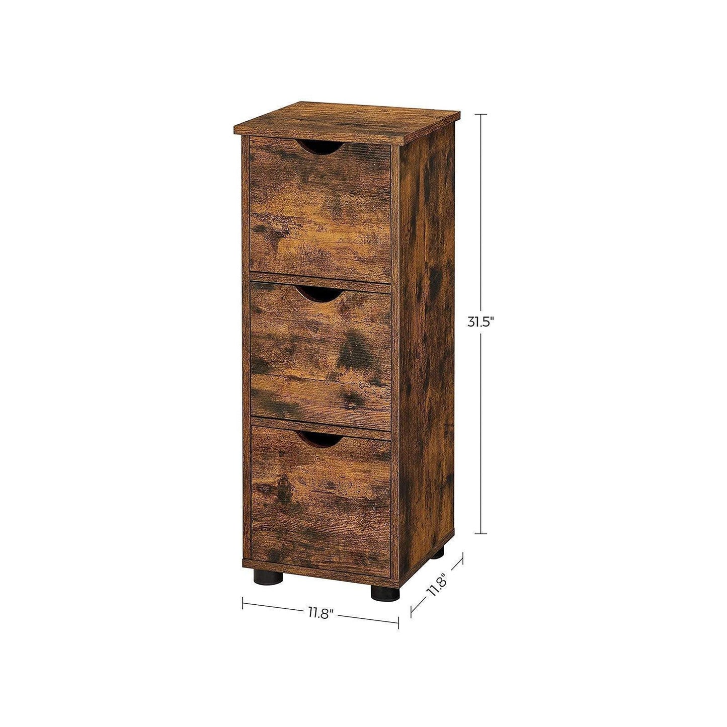 Rustic Brown 3 Drawers Storage Cabinet for Bathroom FredCo