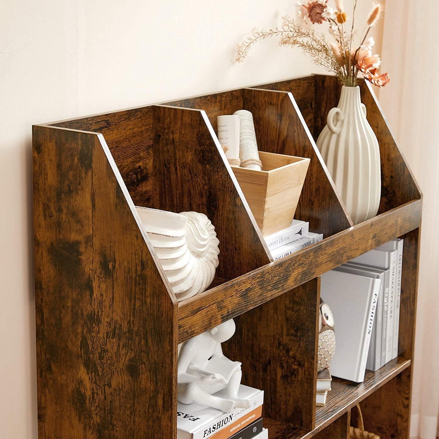 Rustic Brown Free Standing Wooden Bookcase Organizer FredCo