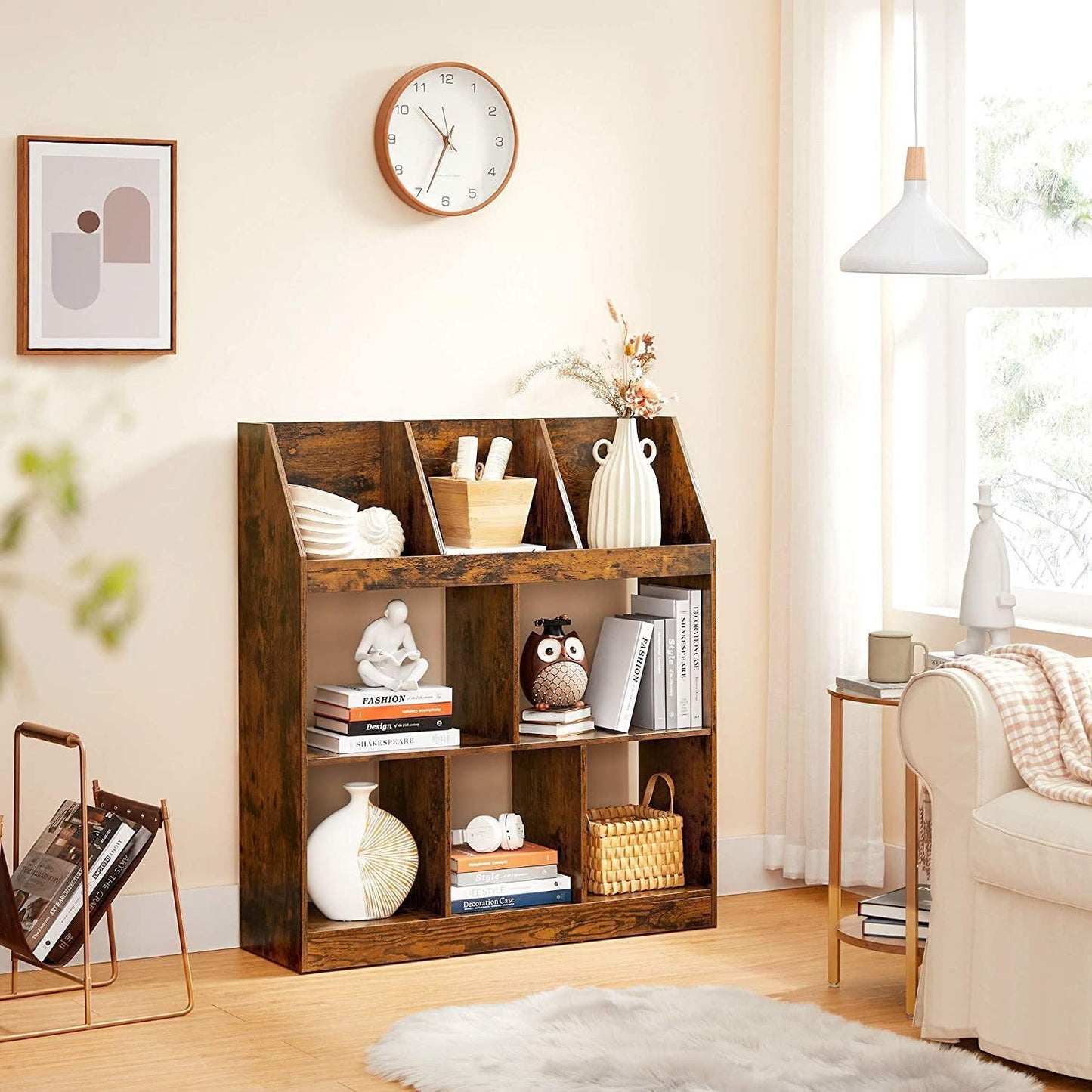 Rustic Brown Free Standing Wooden Bookcase Organizer FredCo