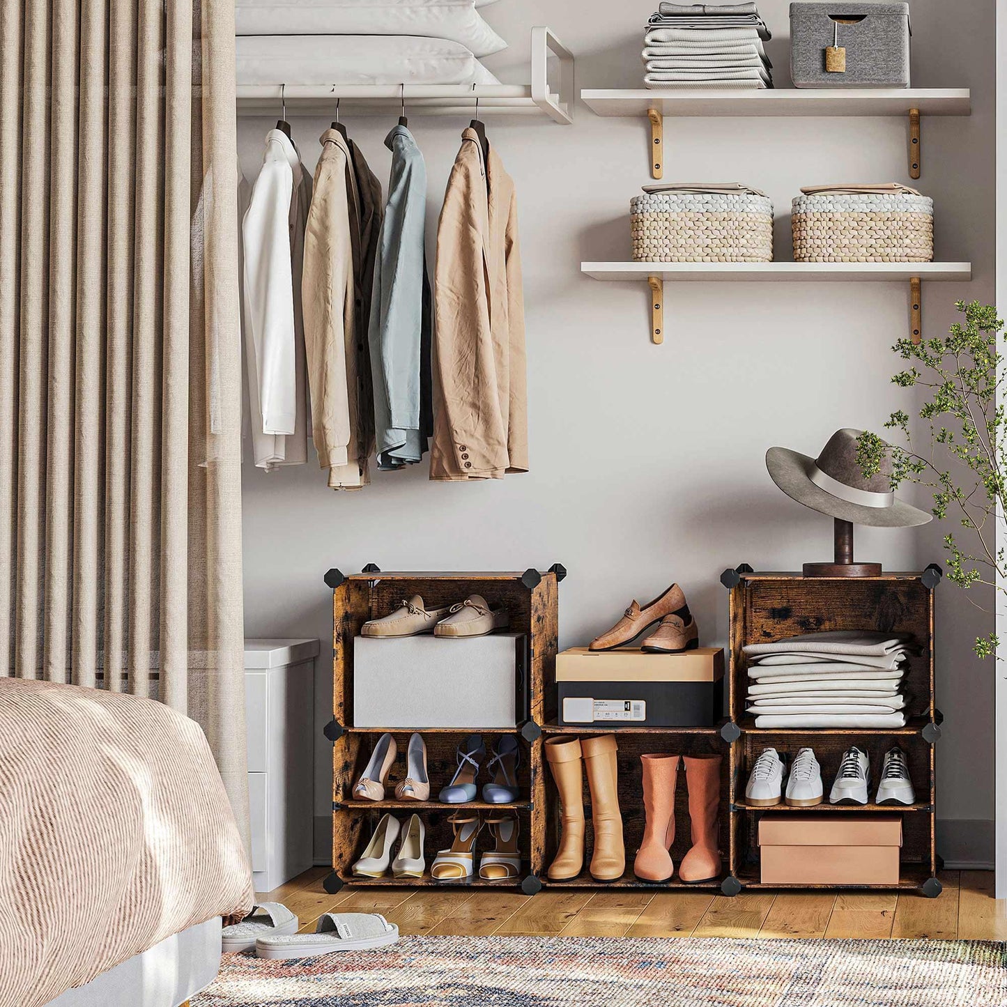 Rustic Brown Plasitc Cube Storage for Shoes FredCo