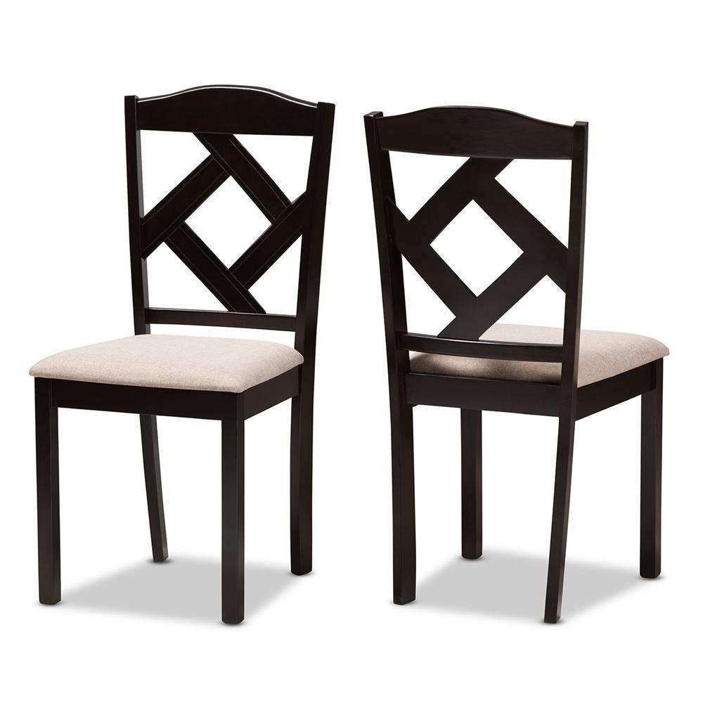 Ruth Modern and Contemporary Beige Fabric Upholstered and Dark Brown Finished 5-Piece Dining Set FredCo