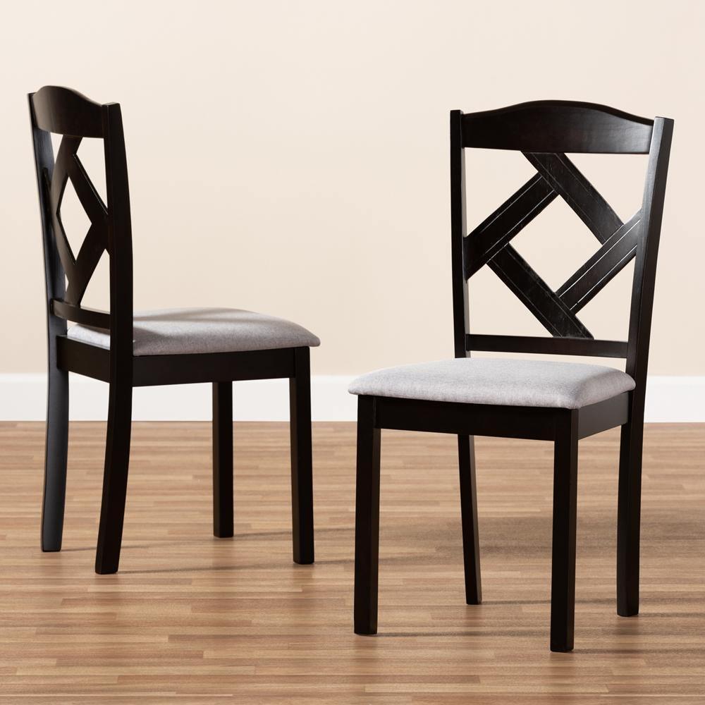 Ruth Modern and Contemporary Grey Fabric Upholstered and Espresso Brown Finished Dining Chair Set FredCo