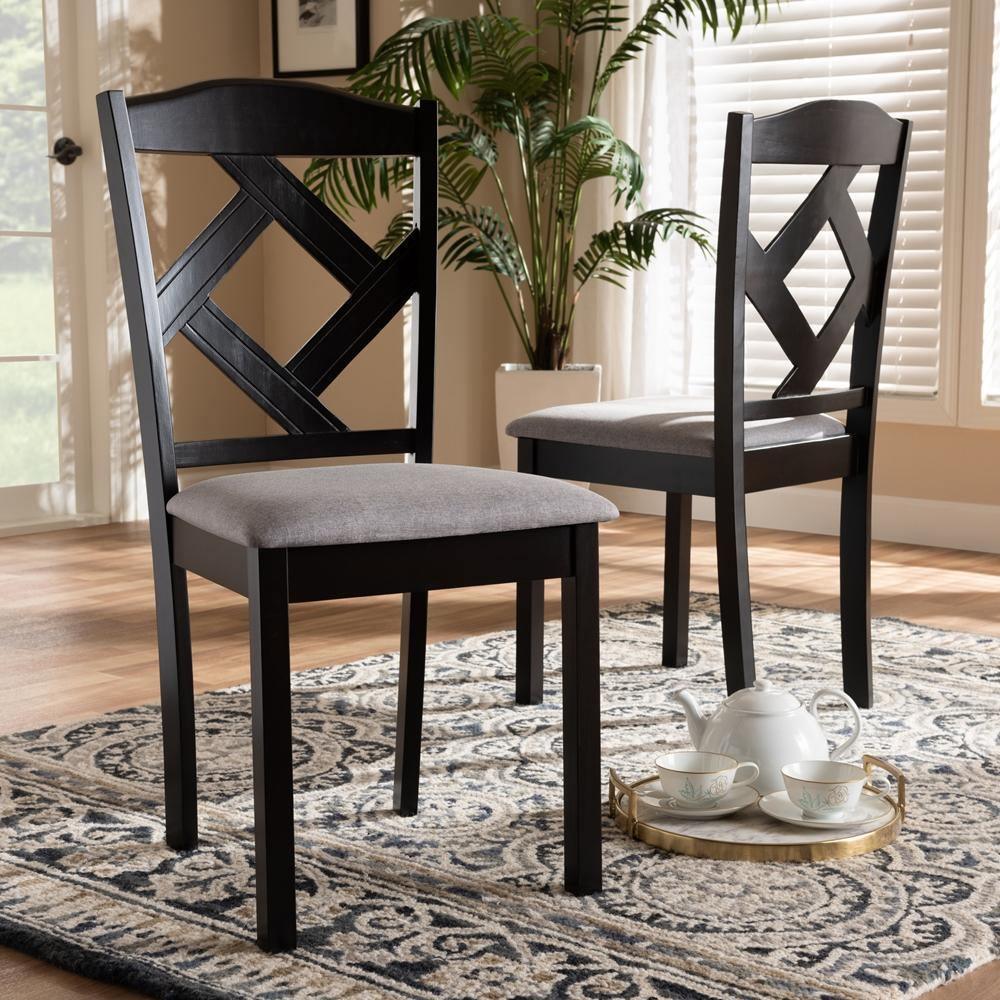 Ruth Modern and Contemporary Grey Fabric Upholstered and Espresso Brown Finished Dining Chair Set FredCo