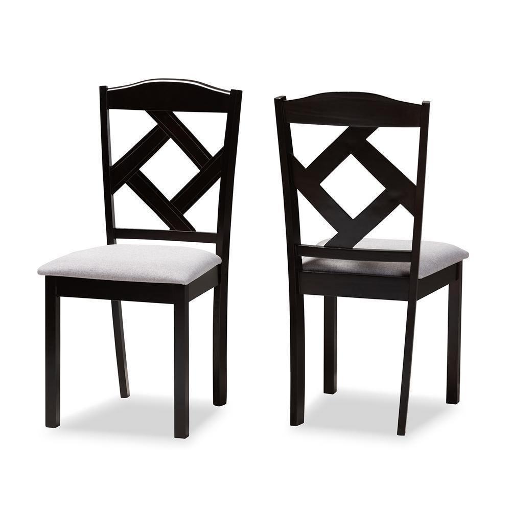 Ruth Modern and Contemporary Grey Fabric Upholstered and Espresso Brown Finished Dining Chair Set FredCo