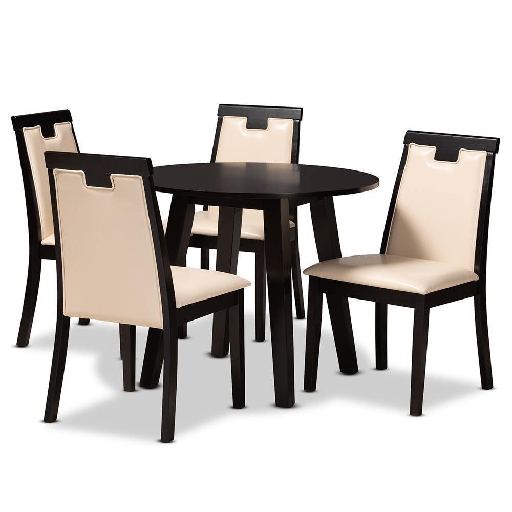 Ryan Modern and Contemporary Beige Faux Leather Upholstered and Dark Brown Finished Wood 5-Piece Dining Set FredCo