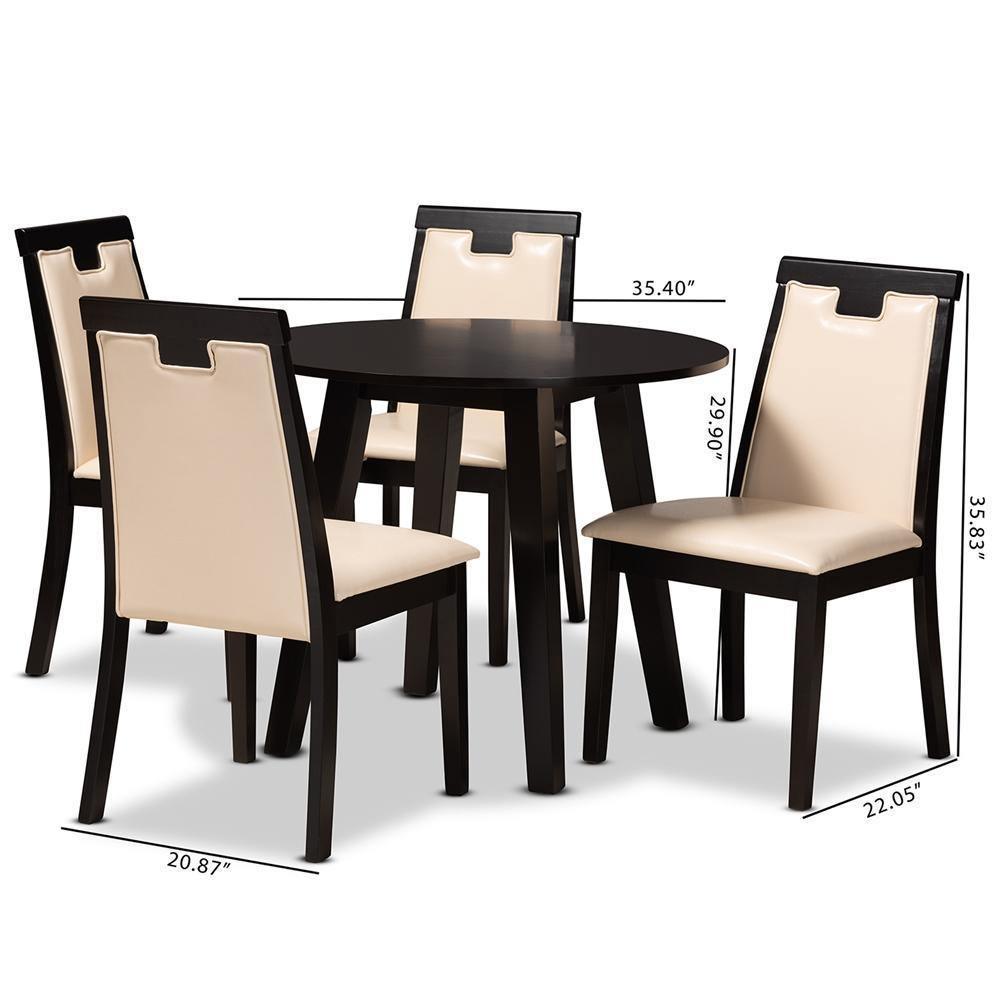 Ryan Modern and Contemporary Beige Faux Leather Upholstered and Dark Brown Finished Wood 5-Piece Dining Set FredCo