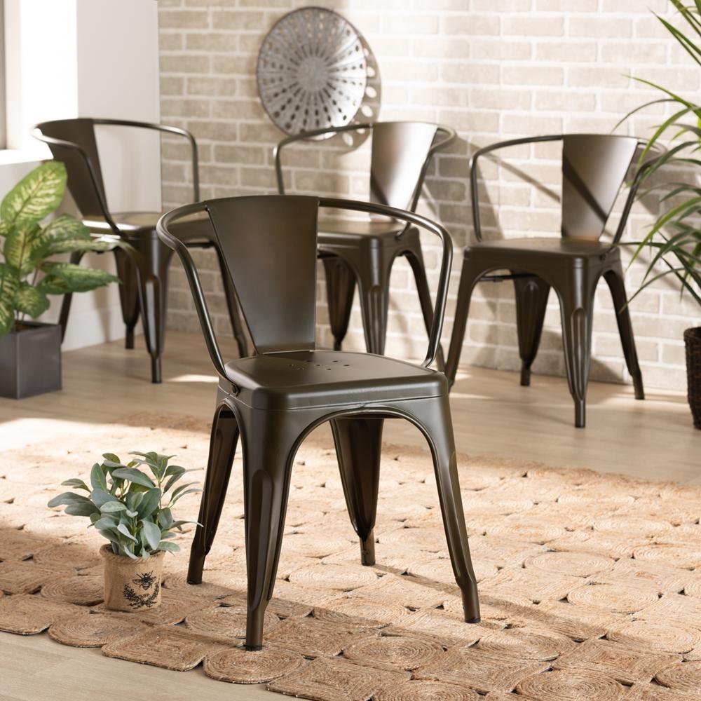 Ryland Modern Industrial Brown Finished Metal 4-Piece Dining Chair Set FredCo