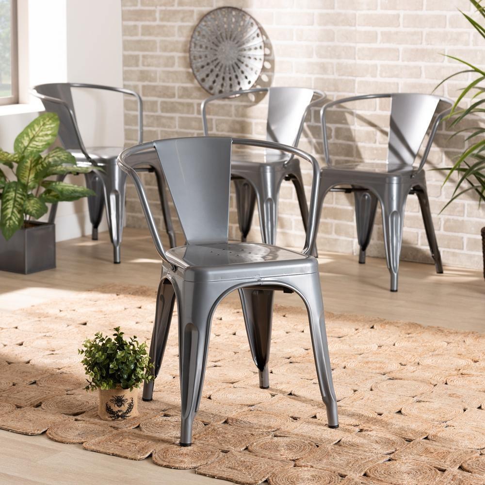 Ryland Modern Industrial Grey Finished Metal 4-Piece Dining Chair Set FredCo