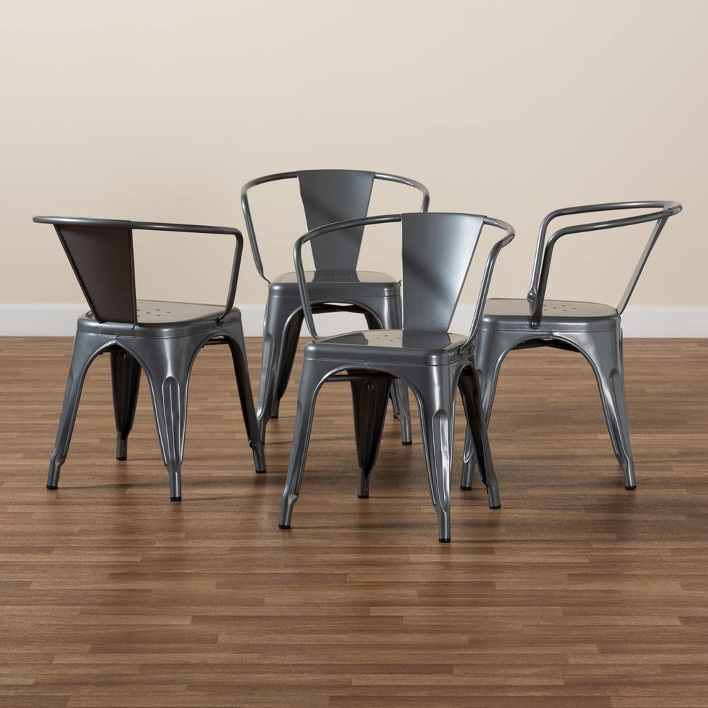 Ryland Modern Industrial Grey Finished Metal 4-Piece Dining Chair Set FredCo