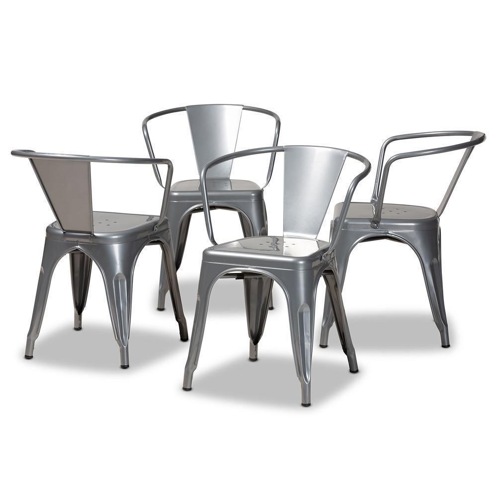 Ryland Modern Industrial Grey Finished Metal 4-Piece Dining Chair Set FredCo