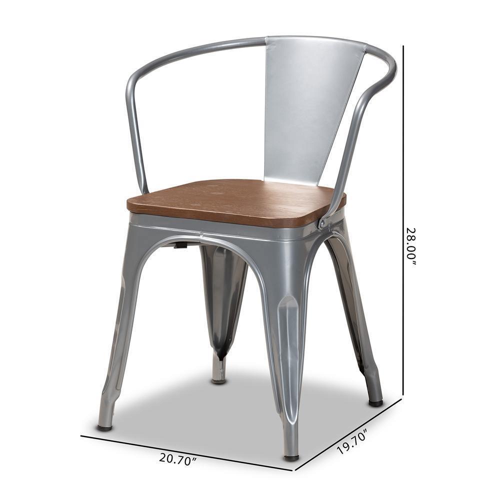 Ryland Modern Industrial Grey Metal and Walnut Brown Finished Wood 4-Piece Dining Chair Set FredCo