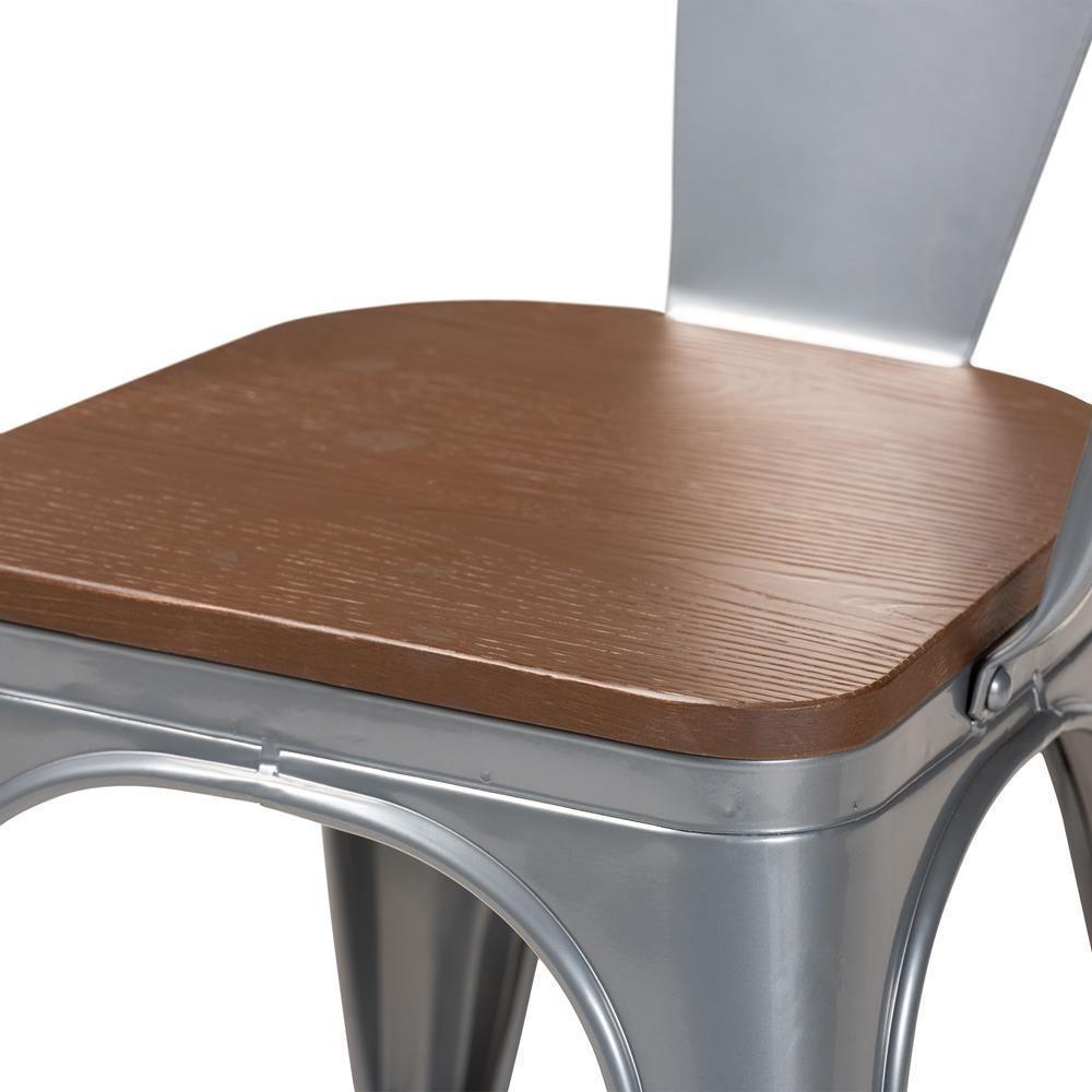 Ryland Modern Industrial Grey Metal and Walnut Brown Finished Wood 4-Piece Dining Chair Set FredCo
