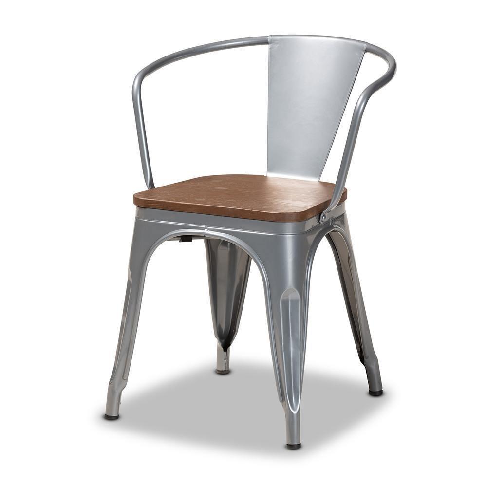 Ryland Modern Industrial Grey Metal and Walnut Brown Finished Wood 4-Piece Dining Chair Set FredCo