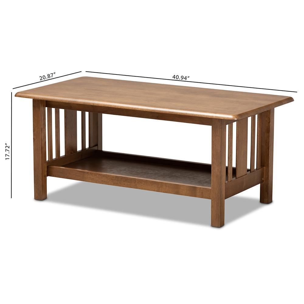 Rylie Traditional Transitional Mission Style Walnut Brown Finished Rectangular Wood Coffee Table FredCo