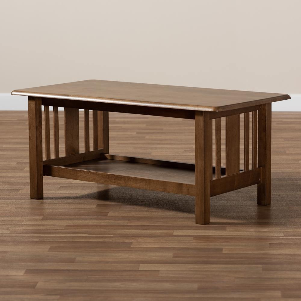 Rylie Traditional Transitional Mission Style Walnut Brown Finished Rectangular Wood Coffee Table FredCo