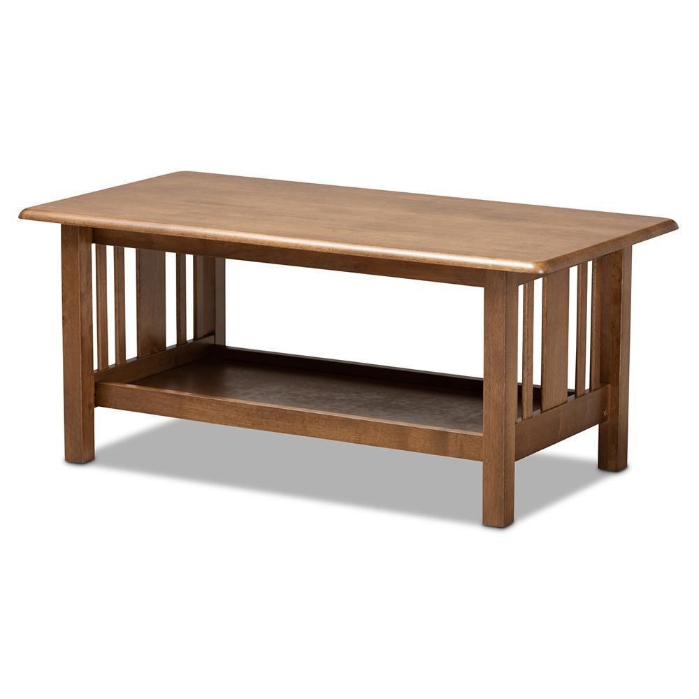 Rylie Traditional Transitional Mission Style Walnut Brown Finished Rectangular Wood Coffee Table FredCo