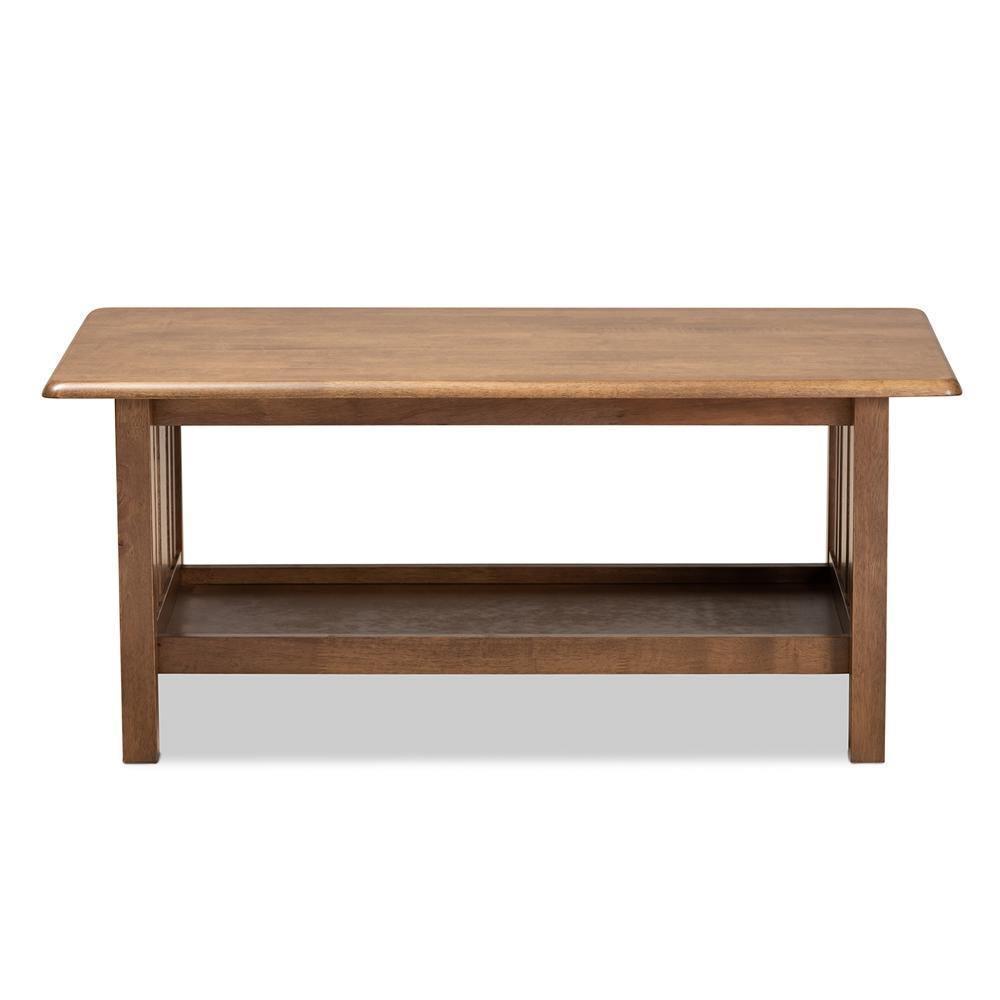 Rylie Traditional Transitional Mission Style Walnut Brown Finished Rectangular Wood Coffee Table FredCo