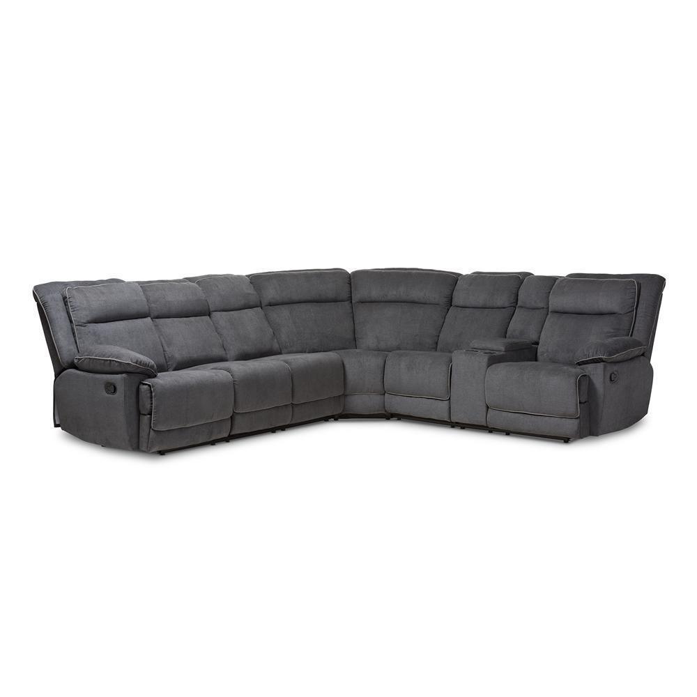 Sabella Modern and Contemporary Dark Grey and Light Grey Two-Tone Fabric 7-Piece Reclining Sectional FredCo