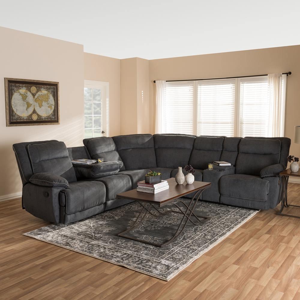 Sabella Modern and Contemporary Dark Grey and Light Grey Two-Tone Fabric 7-Piece Reclining Sectional FredCo