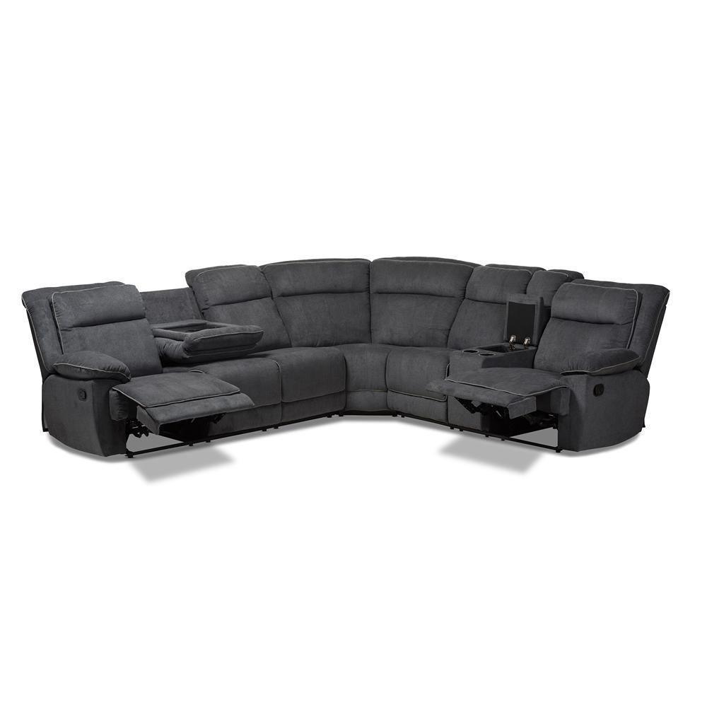 Sabella Modern and Contemporary Dark Grey and Light Grey Two-Tone Fabric 7-Piece Reclining Sectional FredCo